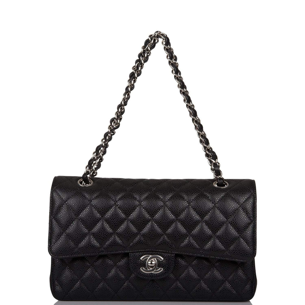 Chanel Medium Classic Double Flap Bag Black Caviar Silver Hardware