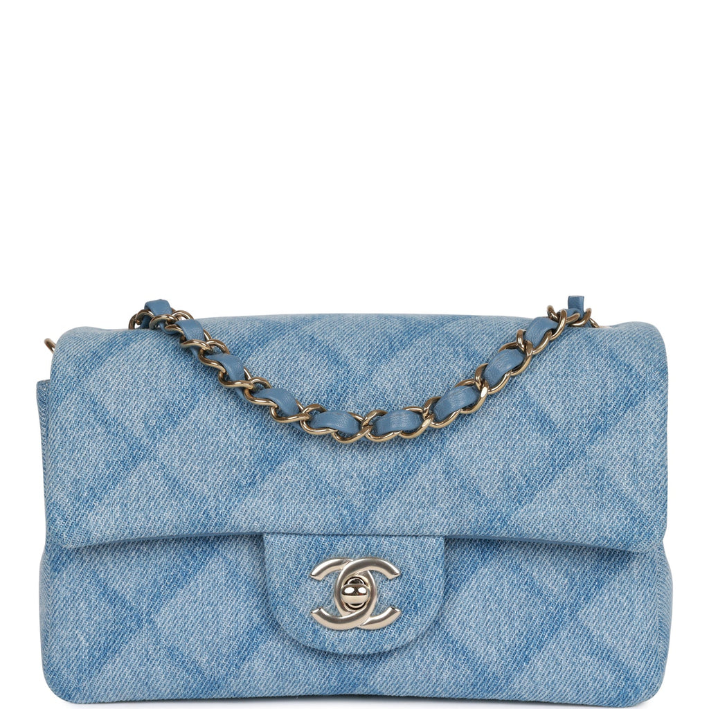 CHANEL Denim Quilted Mini Pearl Crush Flap Blue 1211023