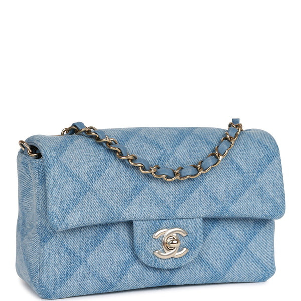 Chanel Navy Blue Quilted Denim Chain Through Jumbo Flap Bag Gold