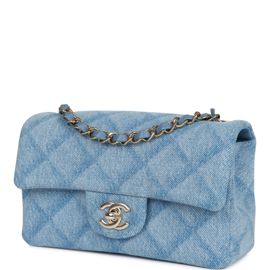 Chanel Flap Bag Small Blue/Multicolor in Printed Denim with Gold-tone - US