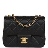 Chanel CC Pearl Crush Mini Square Flap Bag Black Lambskin Antique Gold Hardware