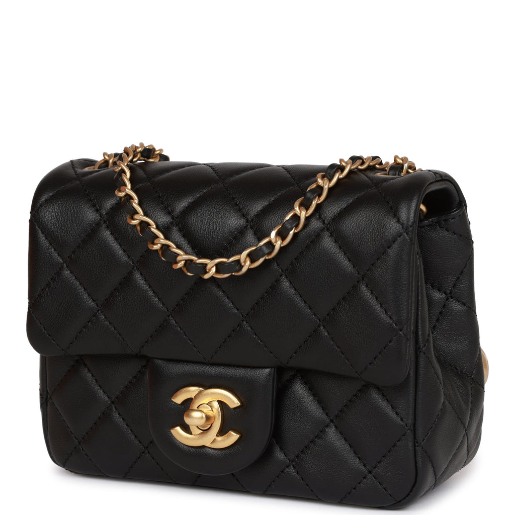 Chanel Pearl Crush mini Square Flap Bag, Lambskin Black, like new