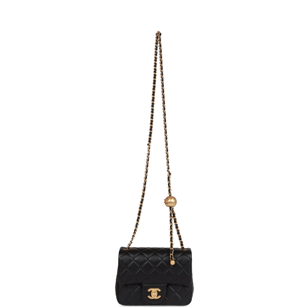 Chanel Classic Flap Runway Square Mini Pearl Crush Black Lambskin Leather  Cross Body Bag #chanel #cross #…