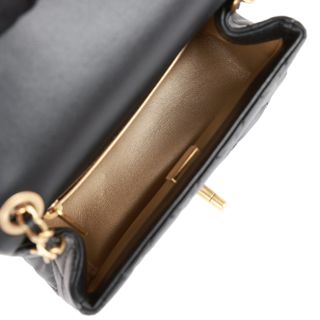 Chanel CC Pearl Crush Mini Square Flap Bag Black Lambskin Antique Gold  Hardware