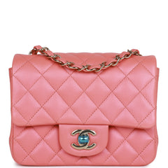 Chanel Mini Square Flap Bag Pink Iridescent Lambskin Light Gold Hardware