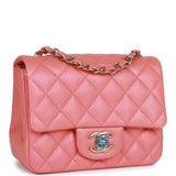Chanel Mini Square Flap Bag Pink Lambskin Light Gold Hardware