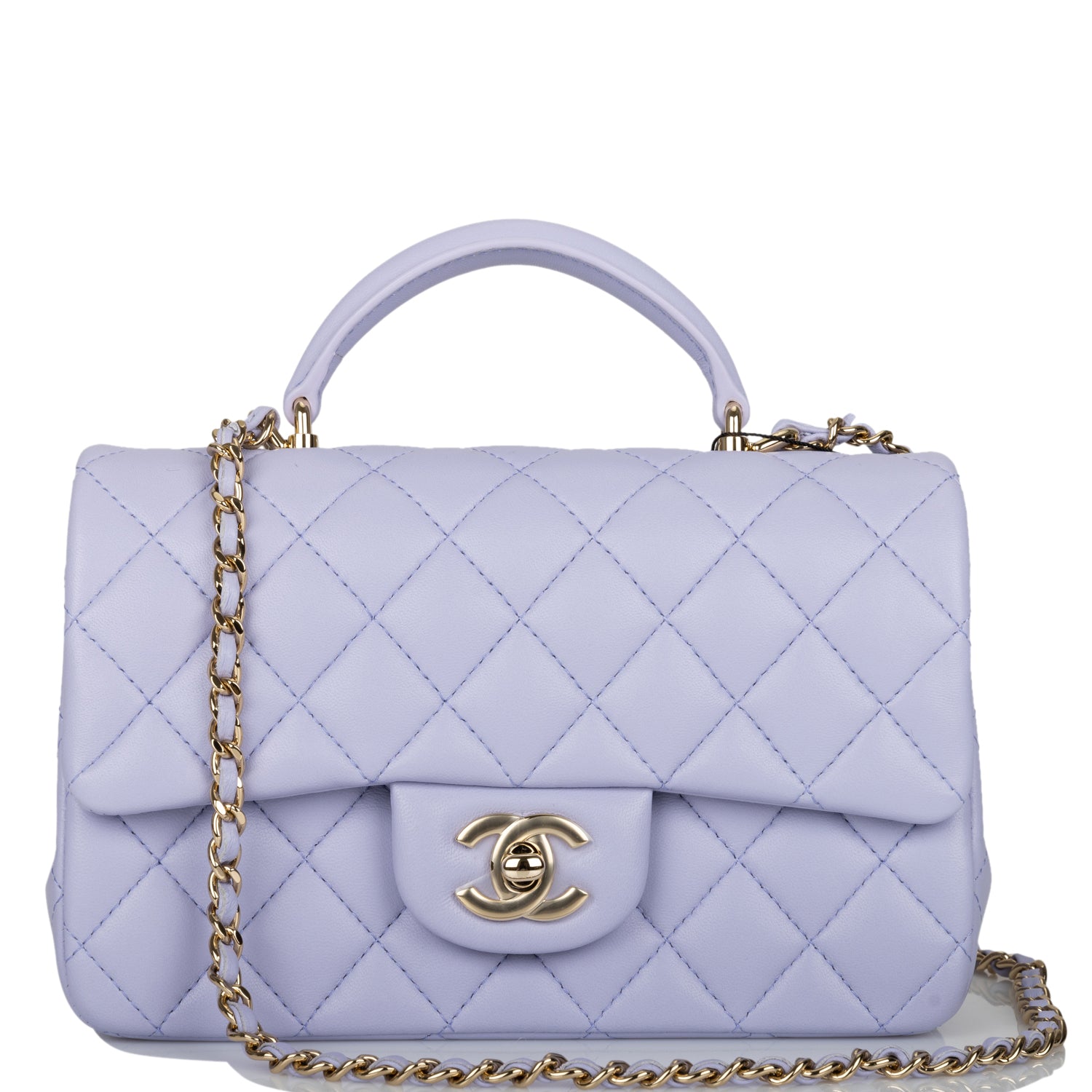 Chanel Light Purple Lambskin Rectangular Mini Flap Top Handle Light ...