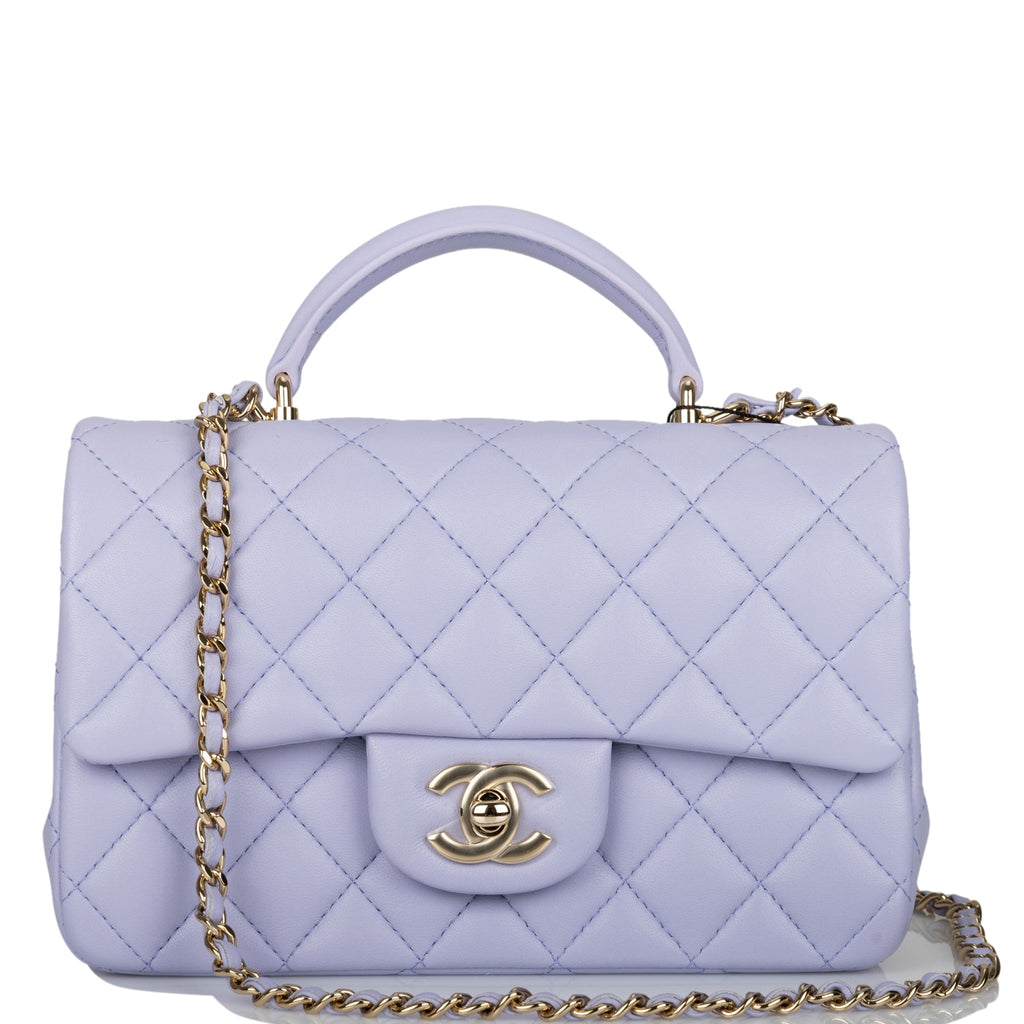 Chanel Purple Quilted Lambskin Mini Classic Single Flap Bag Silver