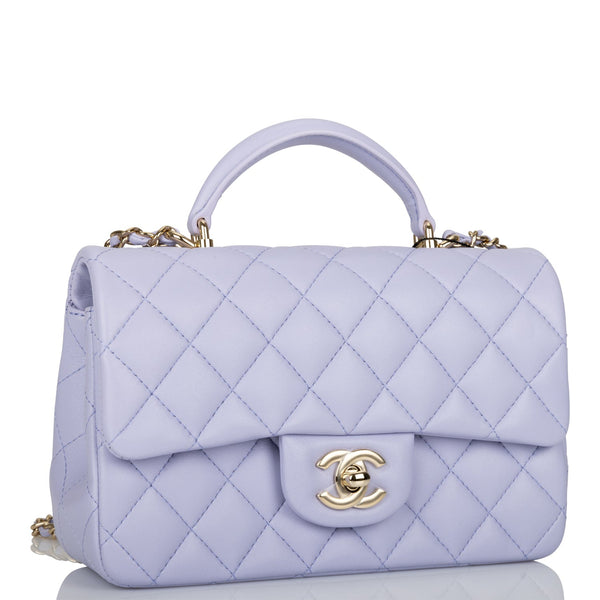 Chanel Light Purple Lambskin Rectangular Mini Flap Top Handle Light Gold –  Madison Avenue Couture