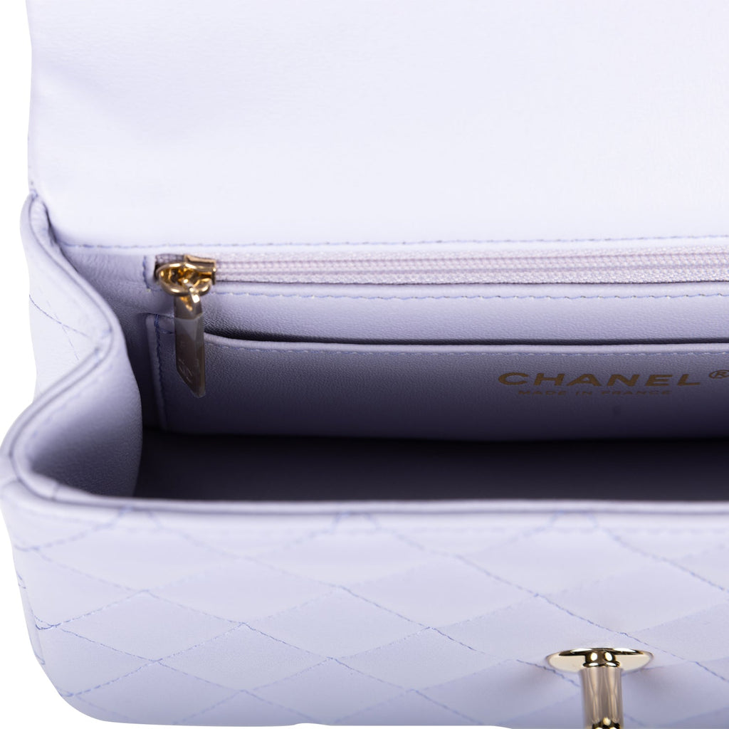 Chanel Mini Rectangular Flap with Top Handle Light Purple Lambskin Light Gold Hardware