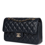 Chanel Small Classic Double Flap Navy Lambskin Light Gold Hardware