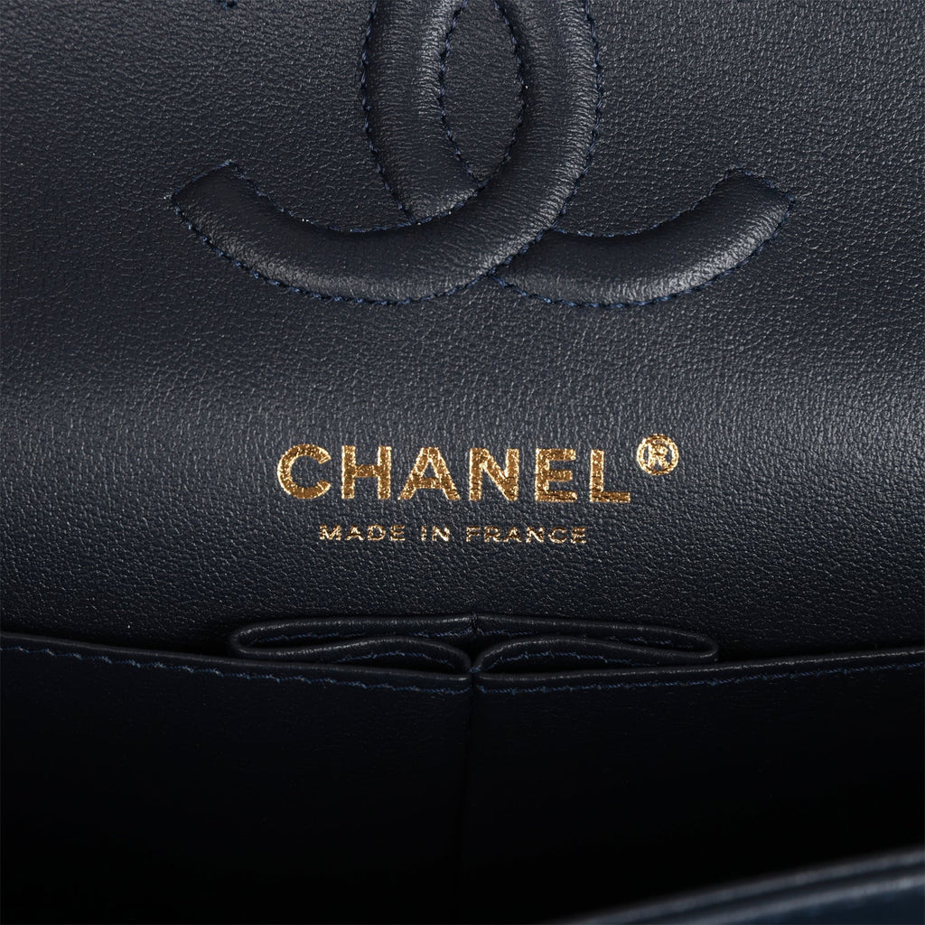 Chanel Small Classic Double Flap Navy Lambskin Light Gold Hardware