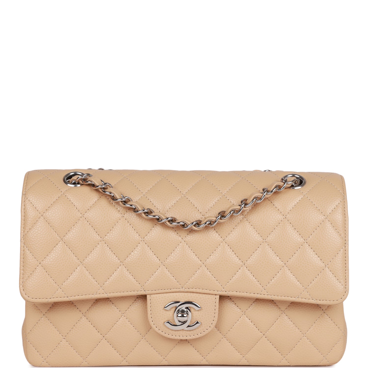 Chanel Beige Quilted Caviar Medium Double Flap Bag Silver Hardware ...