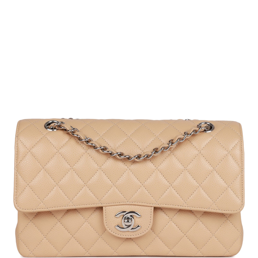 Chanel Classic Double Flap Quilted Caviar Medium Beige in Caviar with Gold- tone - US