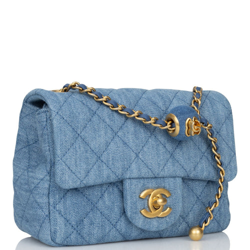 Chanel Pearl Crush Mini Square Flap Bag Denim Antique Gold Hardware