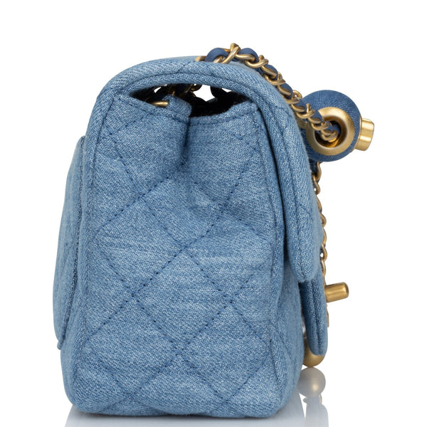 Chanel Pearl Crush Mini Square Flap Bag Denim Antique Gold