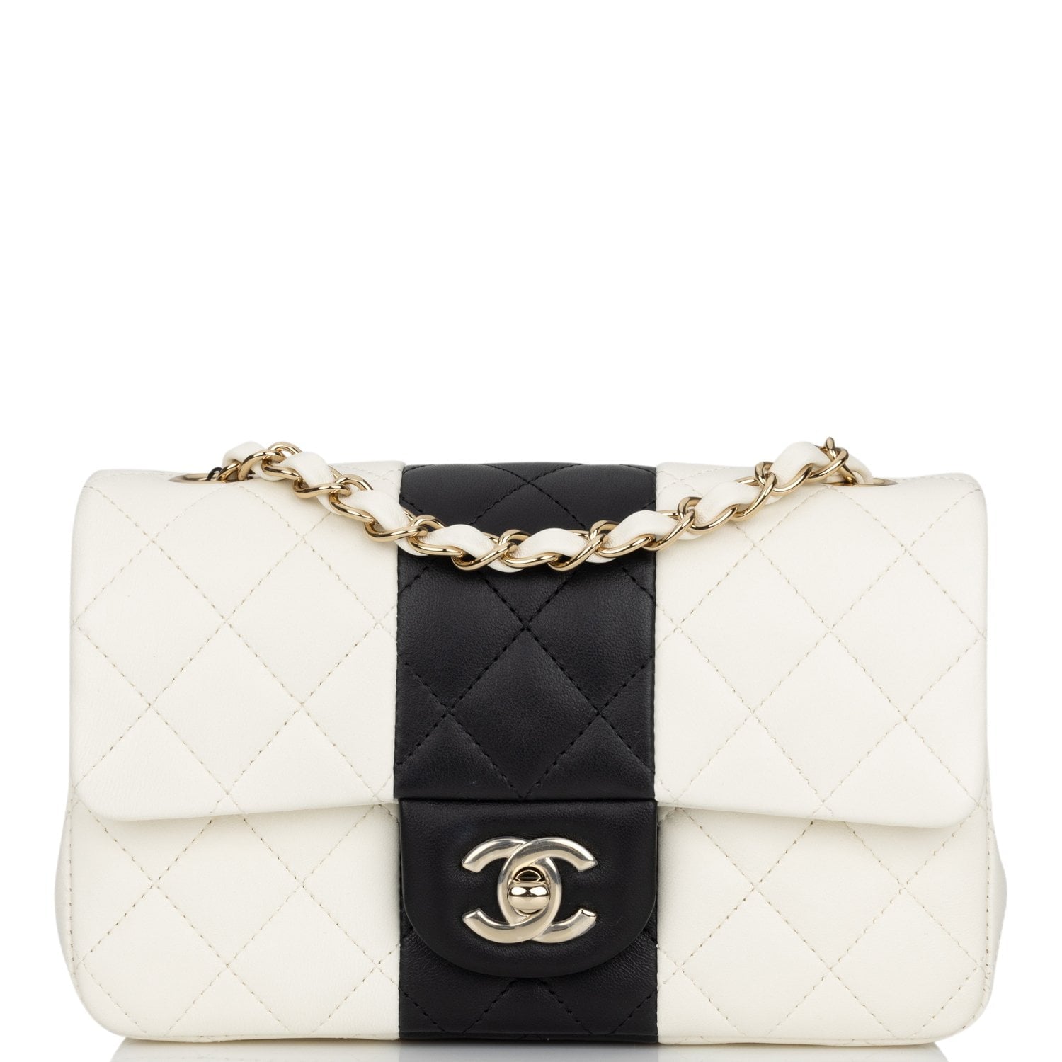 Chanel White/Black Quilted Lambskin Rectangular Mini Classic Flap Bag ...