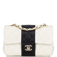 Chanel Mini Rectangular Flap Bag White and Black Lambskin Light Gold Hardware