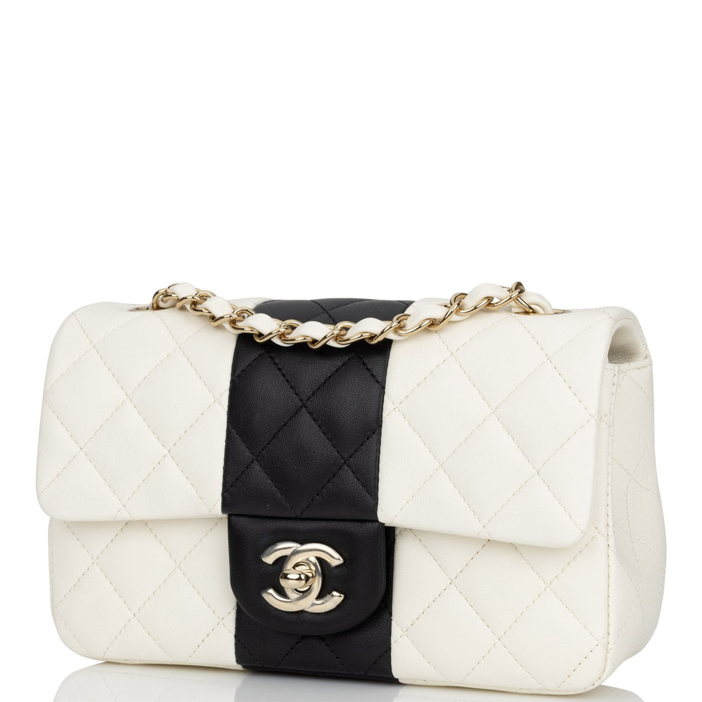 Chanel White/Black Lambskin vintage flap bag Chanel