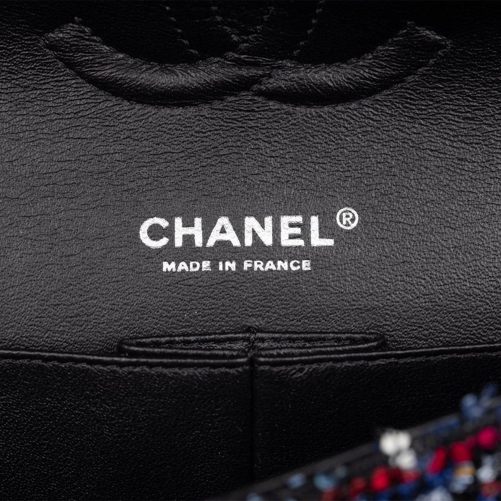 Chanel Medium Classic Double Flap Bag Navy Tweed Black Hardware