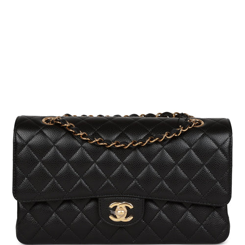 Chanel Medium Classic Double Flap Bag Black Quilted Caviar Gold Hardware