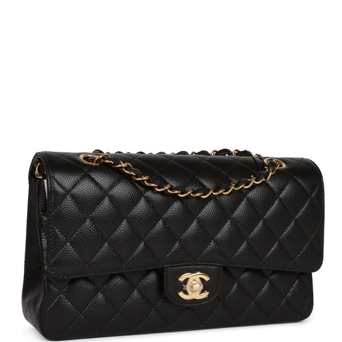 Chanel Medium Classic Double Flap Bag Black Quilted Caviar Gold Hardware