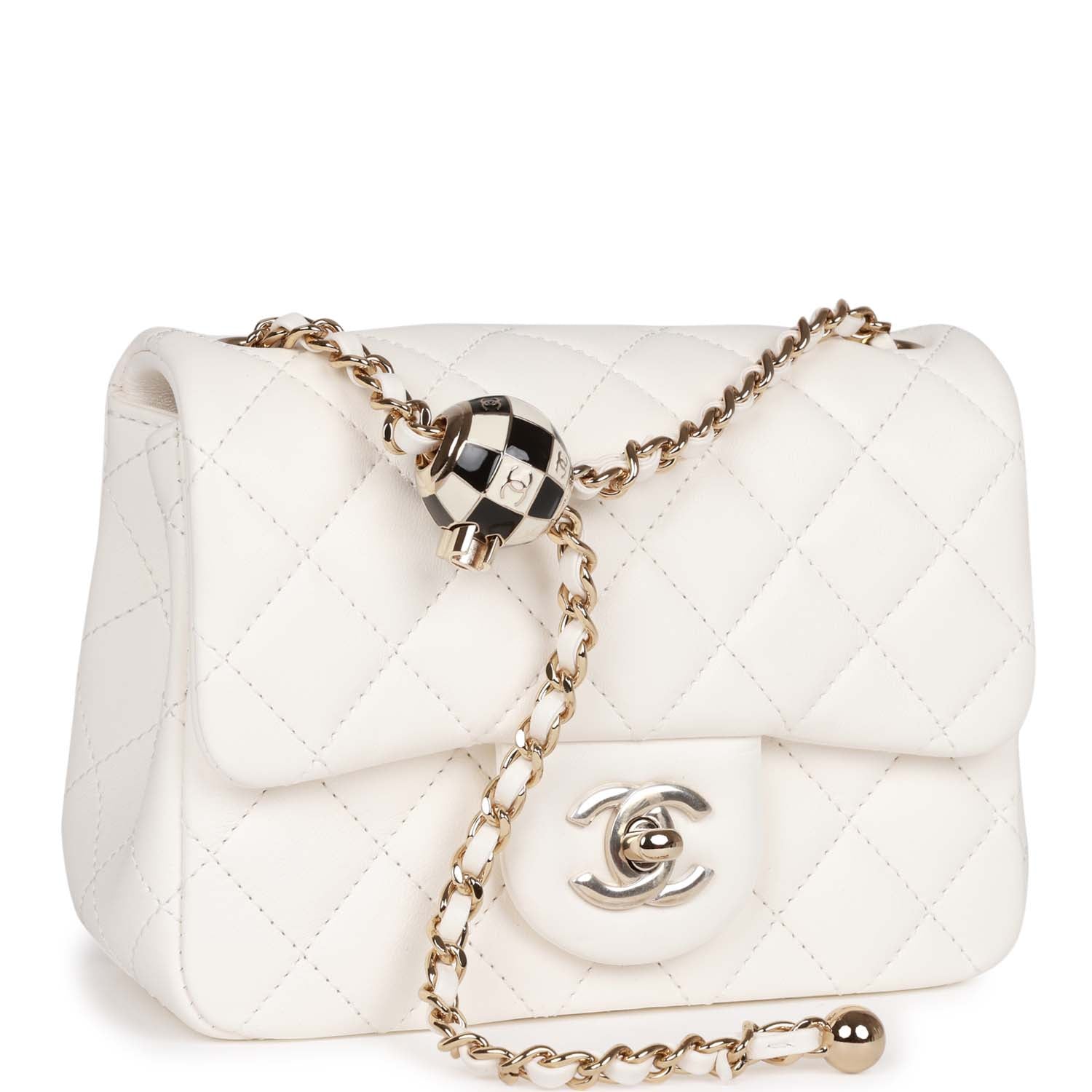 Chanel White Pearl Crush Square Mini Flap Light Gold Hardware – Madison ...