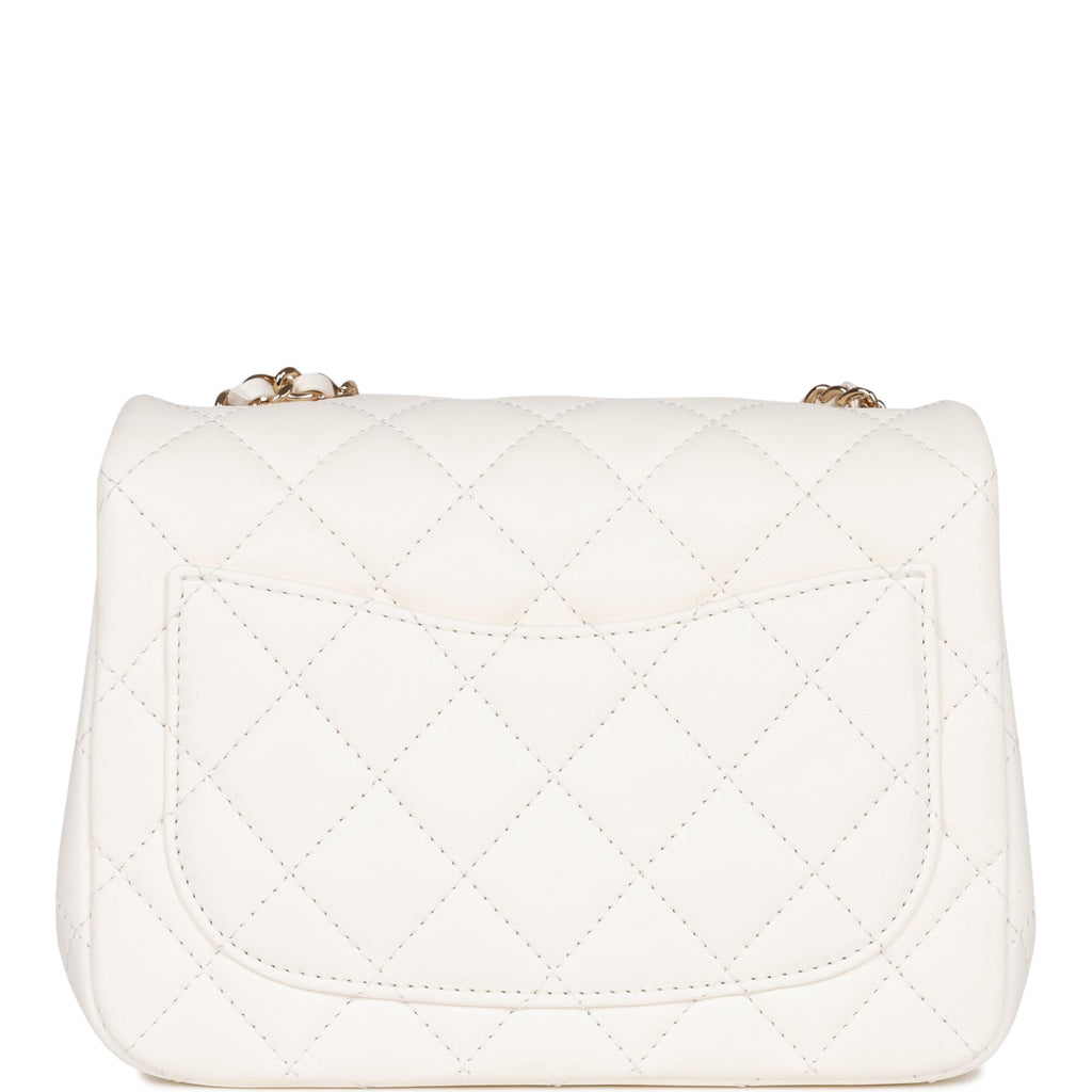 Chanel White Quilted Lambskin Mini Square Pearl Crush Flap Brushed