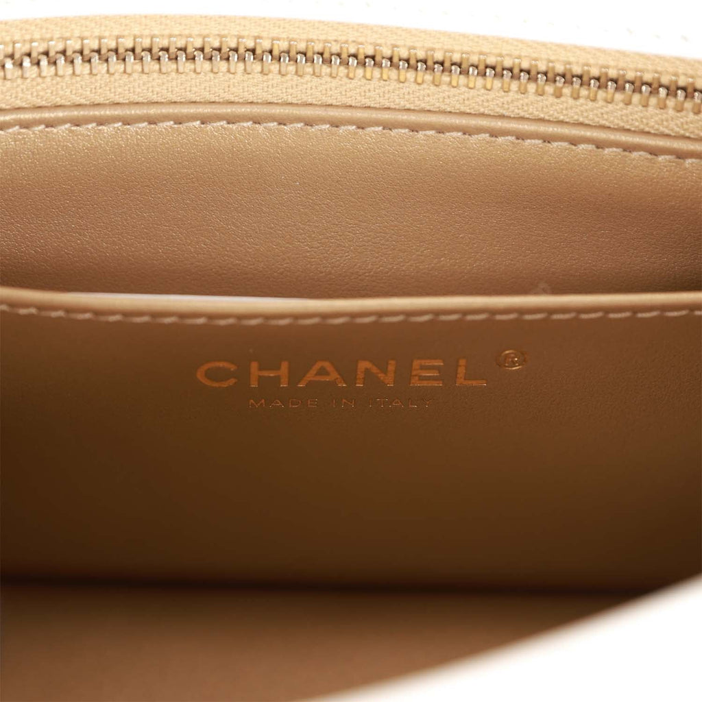 Chanel Pearl Crush Mini Square Flap Bag White Lambskin Light Gold Hardware