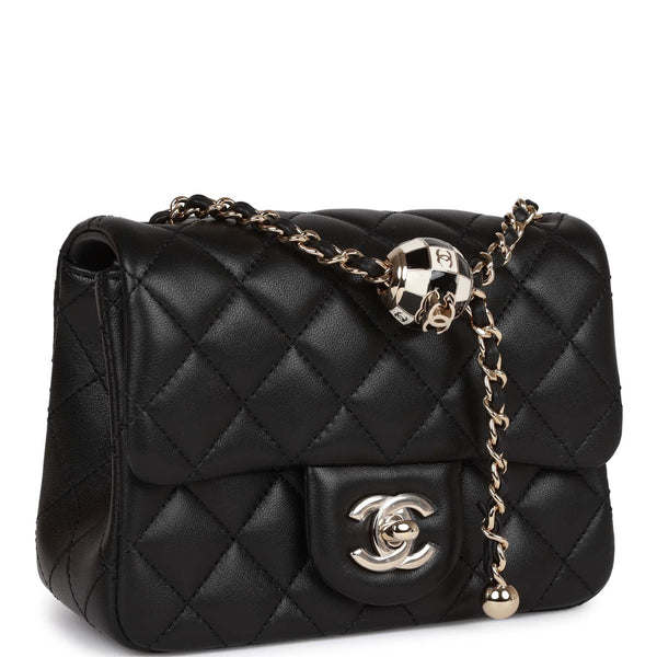 Chanel Pearl Crush Mini Square Flap Bag Black Lambskin Light