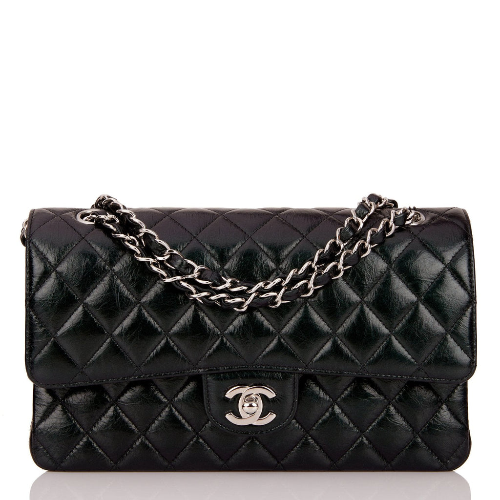 Chanel Black Quilted Calfskin Medium Classic Double Flap Bag Silver ...
