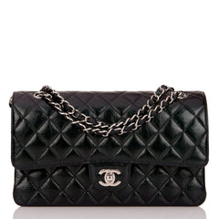 Chanel Medium Classic Double Flap Bag Black Iridescent Quilted Crumpled Calfskin Silver Hardware