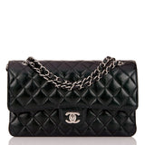 Chanel Medium Classic Double Flap Bag Black Iridescent Quilted Crumpled Calfskin Silver Hardware