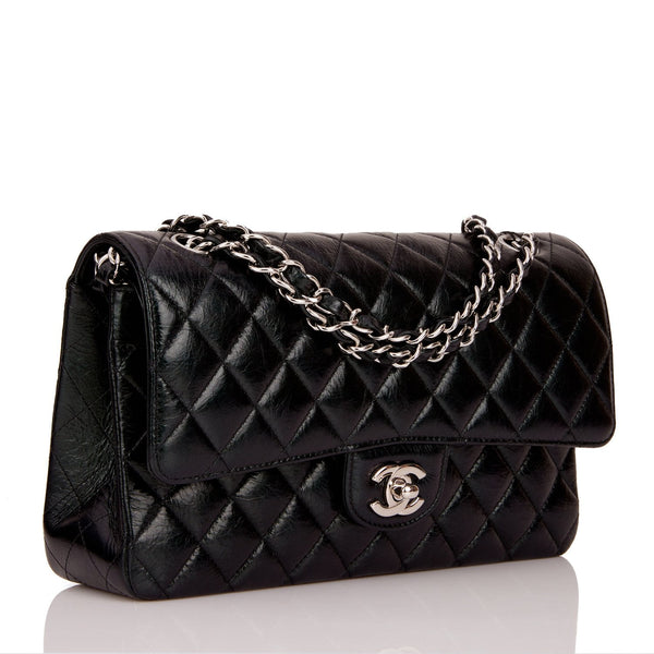 Chanel Black Quilted Crumpled Calfskin Medium Running Chain Around Flap Bag Silver Hardware, 2020 (Very Good)