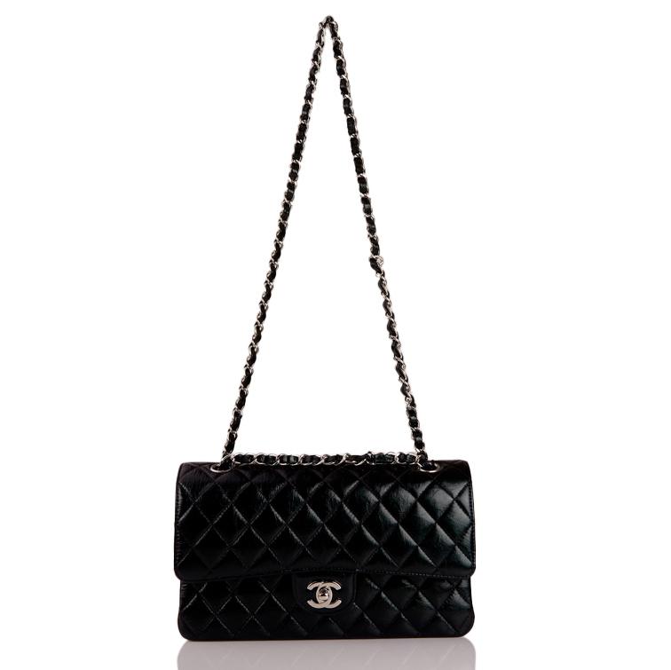 Chanel Black Quilted Calfskin Medium Classic Double Flap Bag Silver ...