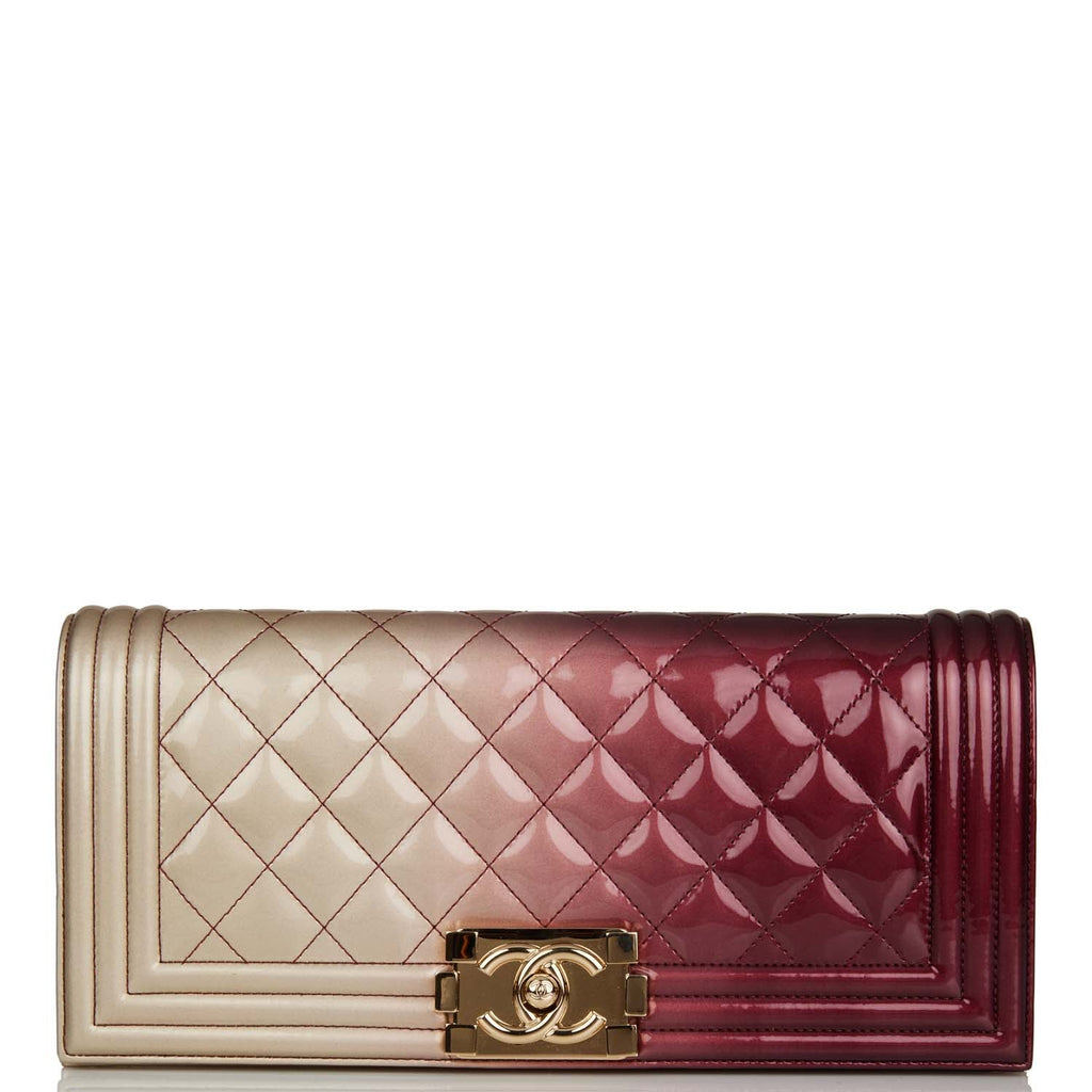 Chanel Boy Bag Clutch Beige and Pink Ombre Patent Gold Hardware