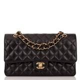 Chanel Medium Classic Double Flap Bag Black Quilted Caviar Gold Hardware