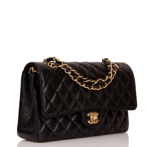 Chanel Medium Classic Double Flap Bag Black Quilted Caviar Gold Hardware