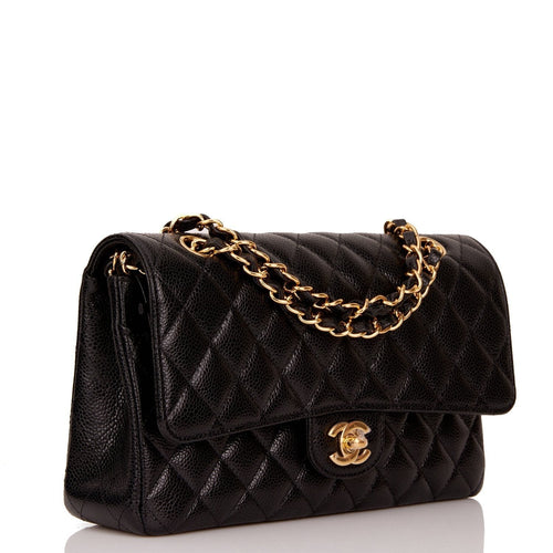 Chanel Medium Classic Double Flap Bag Black Quilted Caviar Gold Hardware