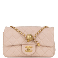 Chanel Mini Rectangular Flap Bag With Pearl Crush Chain Beige - NOBLEMARS