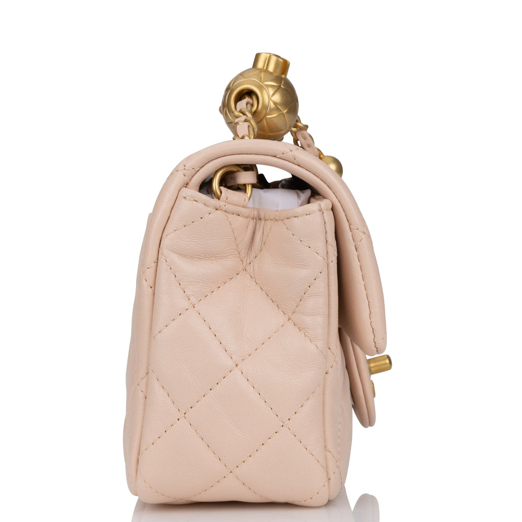 🦄 22C CHANEL Classic Mini Rectangle Iridescent Goatskin Glitter Beige Gold  Bag