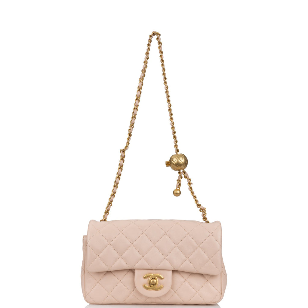 Chanel Pearl Crush Mini Rectangular Flap Bag Light Beige Lambskin Antique  Gold Hardware