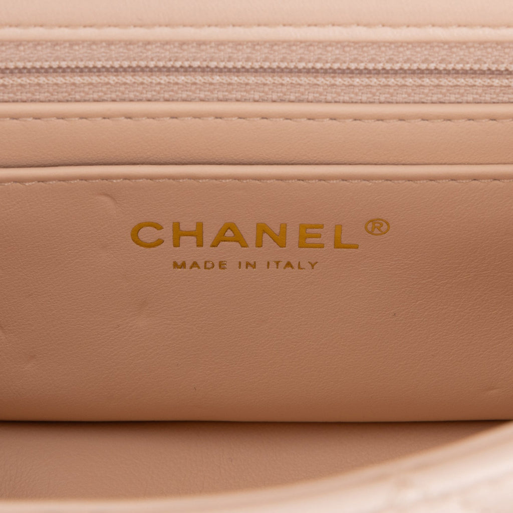 Chanel Pearl Crush Mini Rectangular Flap Bag Light Beige Lambskin Antique Gold Hardware