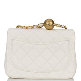 Chanel Pearl Crush Mini Square Flap Bag White Lambskin Antique Gold Hardware