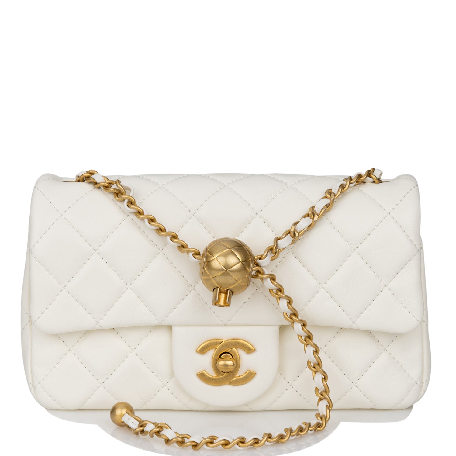 Chanel White Pearl Crush Rectangular Mini Classic Flap Bag Antique Gold ...