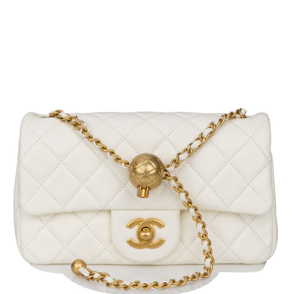 Chanel White Quilted Lambskin Pearl Crush Mini Flap Bag Gold
