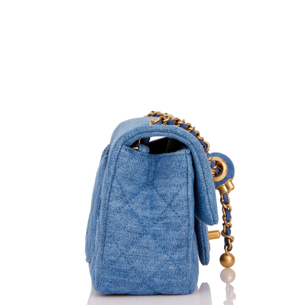 CHANEL Denim Quilted Mini Pearl Crush Flap Blue 932089