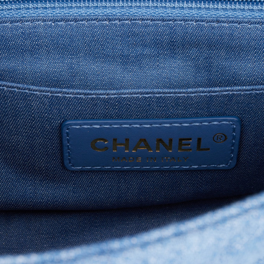 Chanel Pearl Crush Mini Rectangular Flap Bag Denim Antique Gold Hardware