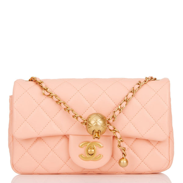 Chanel Pearl Crush Mini Rectangular Flap Bag Peach Lambskin