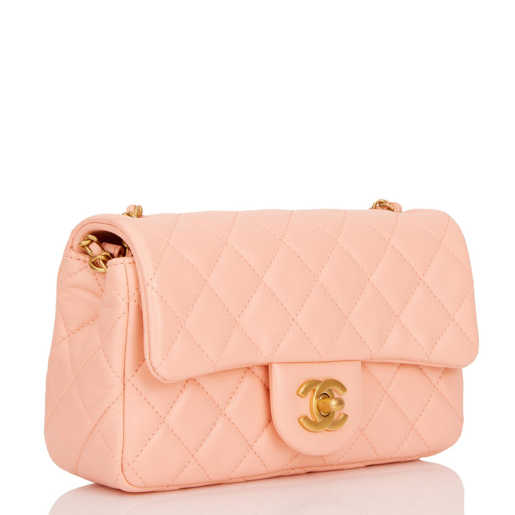 Chanel Peach Pearl Crush Rectangular Mini Classic Flap Bag Antique Gold ...